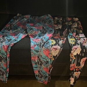 Athletic Works Girls' Patterned Leggings - Teal/Pink and Black/Floral